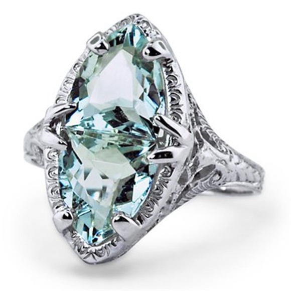 Jewelry - Marquee Blue Sapphire Silver Cocktail Ring Size 7